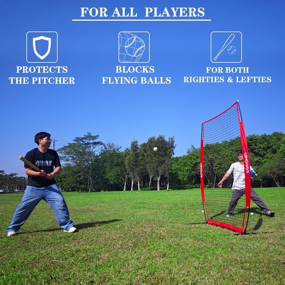 Portable Baseball Softball Pitching Screen, 4x7FT Pitcher Protection Net with Carry Bag and Ground Stakes for Safe Training