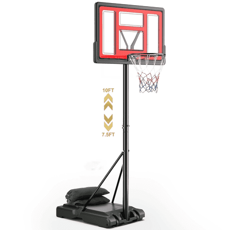 Naipo 44 In Basketball Hoop 7.5 ft -10 ft Adjustable 2 Free Sandbags Orange Portable Basketball Goals Outdoor and Indoor for Youth and Adult