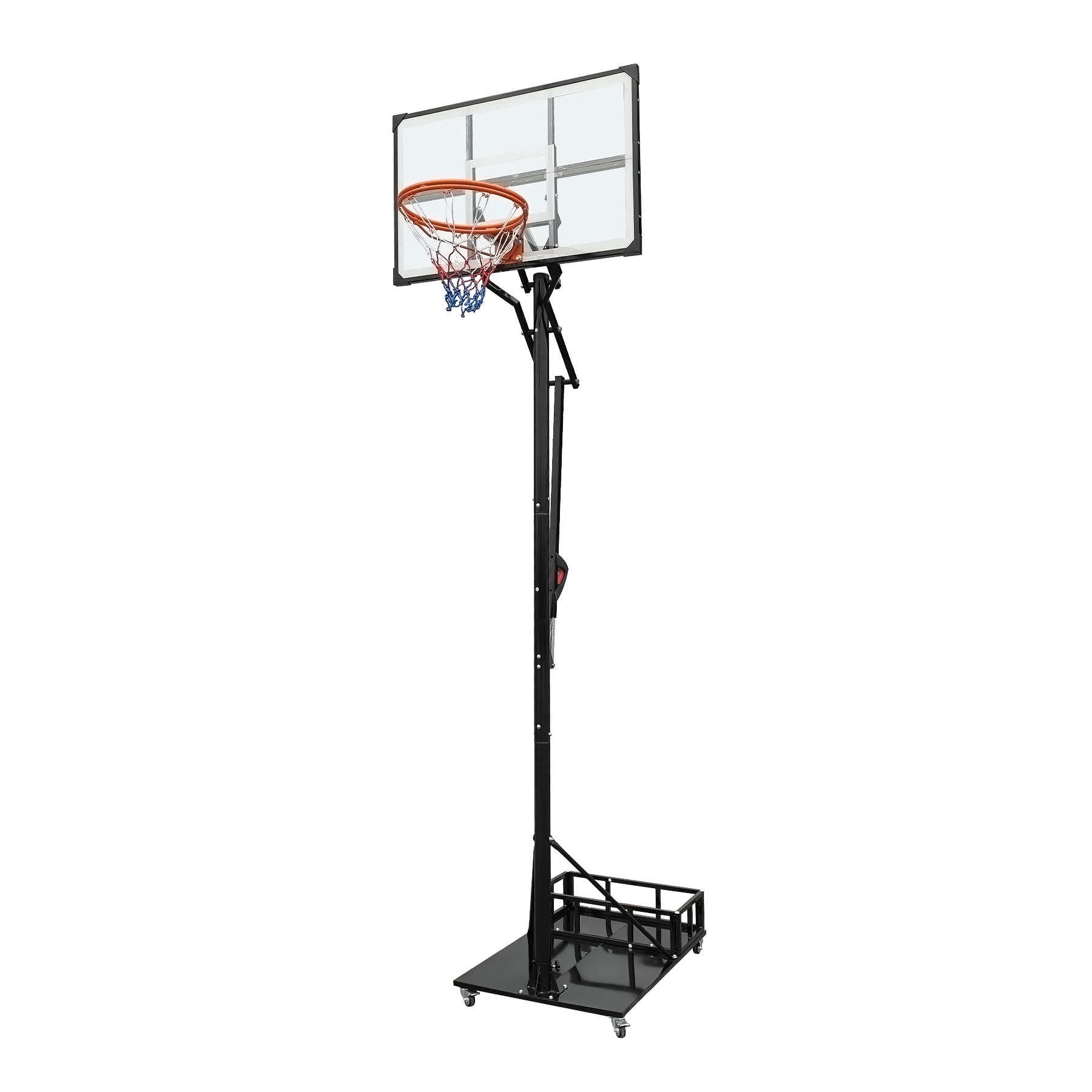Portable Basketball Hoop, Adjustable Height 8.04 ft to 10.01 ft, 44 inch Backboard with Rebound System, Indoor/Outdoor Goal with Counterweight Bag, Wheels