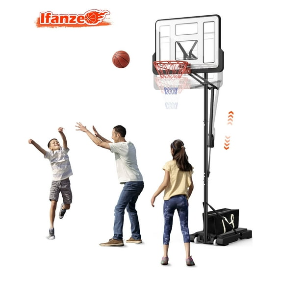 Portable Basketball Hoop Goal 4.75ft-10ft Adjustable, Indoor Outdoor Basketball Hoop System with 44" Shatterproof Backboard and Stand Wheels for Adults Kids Teenagers Youth Junior, Black