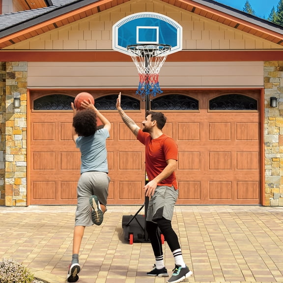 Portable Basketball Hoop, Height Adjustable Basketball Goal System [5.8FT-7FT] w/Shatterproof Backboard, Fillable Base & Wheels