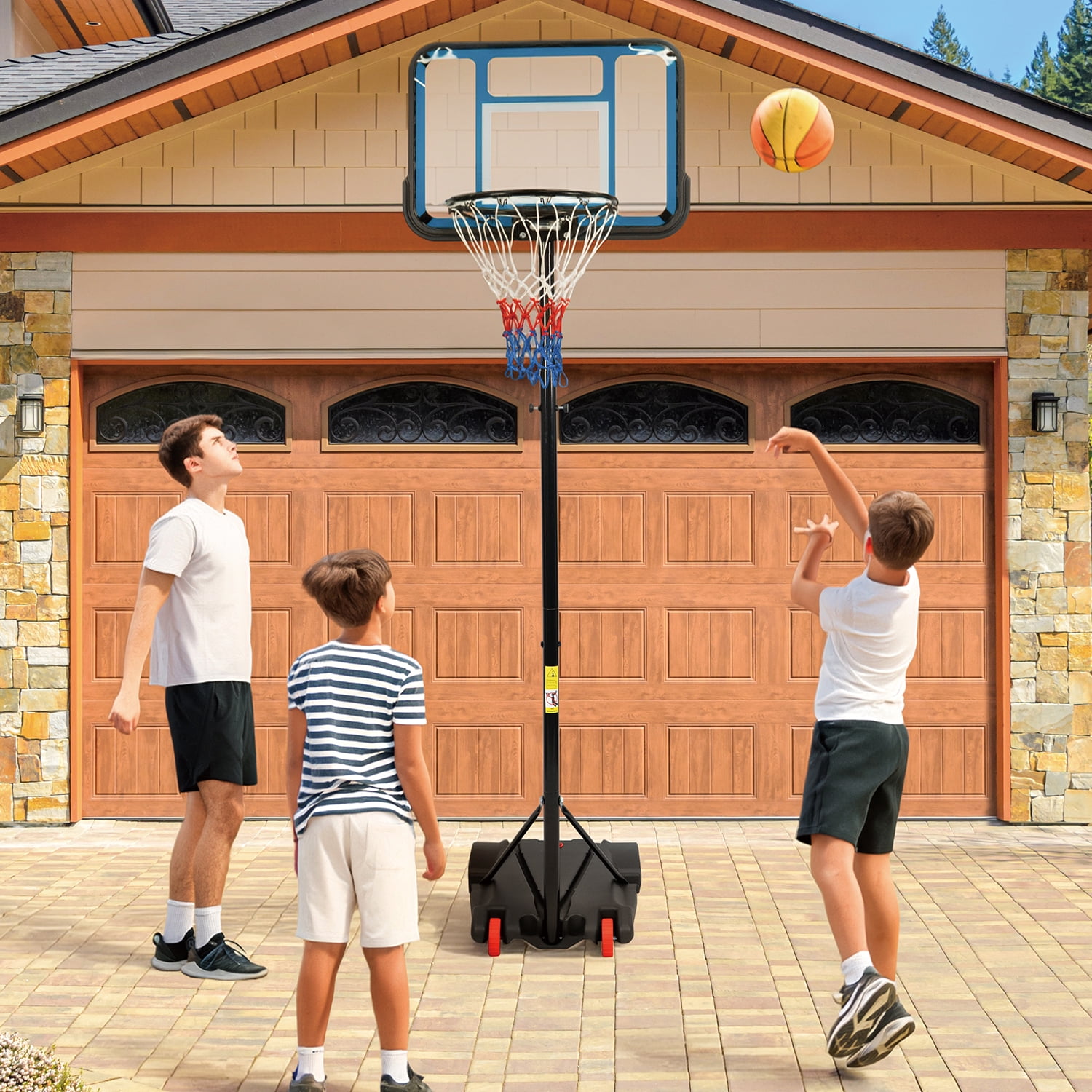 Portable Basketball Hoop, Height Adjustable Basketball Goal System [5.8FT-7FT] w/Shatterproof Backboard, Fillable Base & Wheels