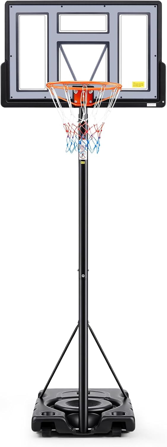 Portable Basketball Hoop Outdoor 6.1-10FT Adjustable Height, 44 Inch Shatterproof Backboard/Shock Absorbent Rim, Fillable Base, 2 Wheels for Backyard/Driveway