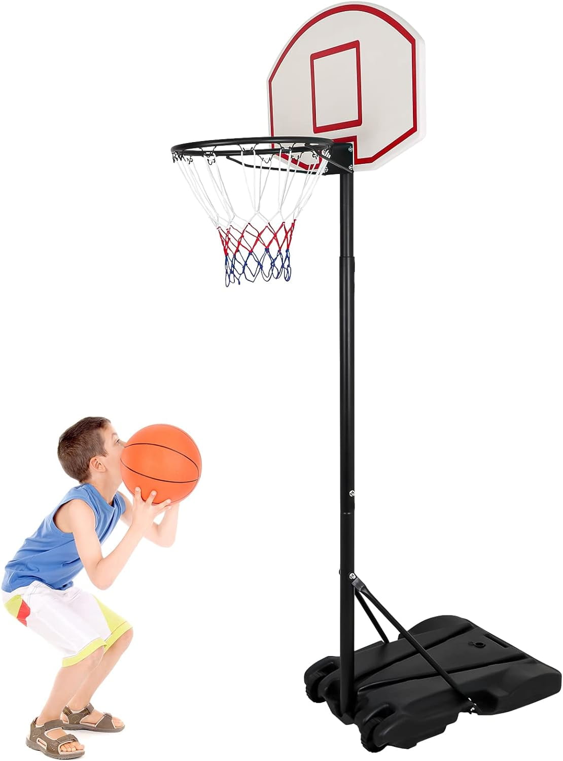 Portable Basketball Hoop Outdoor, Basketball Goal Adjustable 5.4-7Ft, Basket Ball Hoop for Kids, Youth, Driveway Backyard Hoop with PC Backboard
