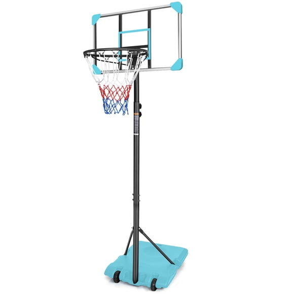Portable Basketball Hoop,Outdoor Basketball Hoop Adjustable Height 5.6ft - 7ft,28 Inch Backboard with 2 Wheels for Kids Youth in Backyard Driveway,Blue