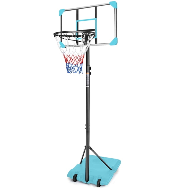 Portable Basketball Hoop,Outdoor Basketball Hoop Adjustable Height 5.6ft - 7ft,28 Inch Backboard with 2 Wheels for Kids Youth in Backyard Driveway,Blue
