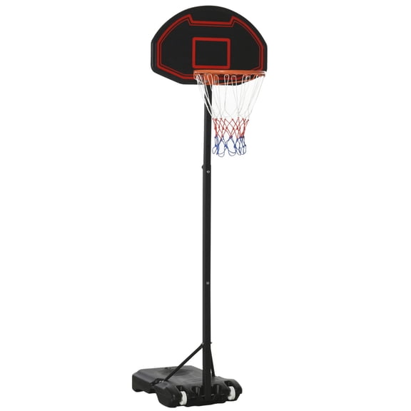 Portable Basketball Hoop Stand, 5.1-6.9ft Height-Adjustable Basketball System with 29'' Backboard and Wheels for Indoor and Outdoor Use, Black On-Site