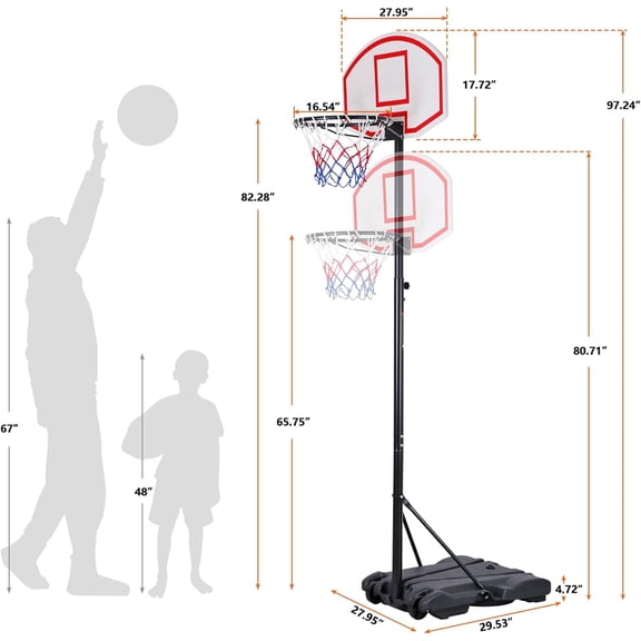 Portable Basketball Hoop Stand -98 Height Adjustable w/Casters Net Goal Indoor Little Basketball Game