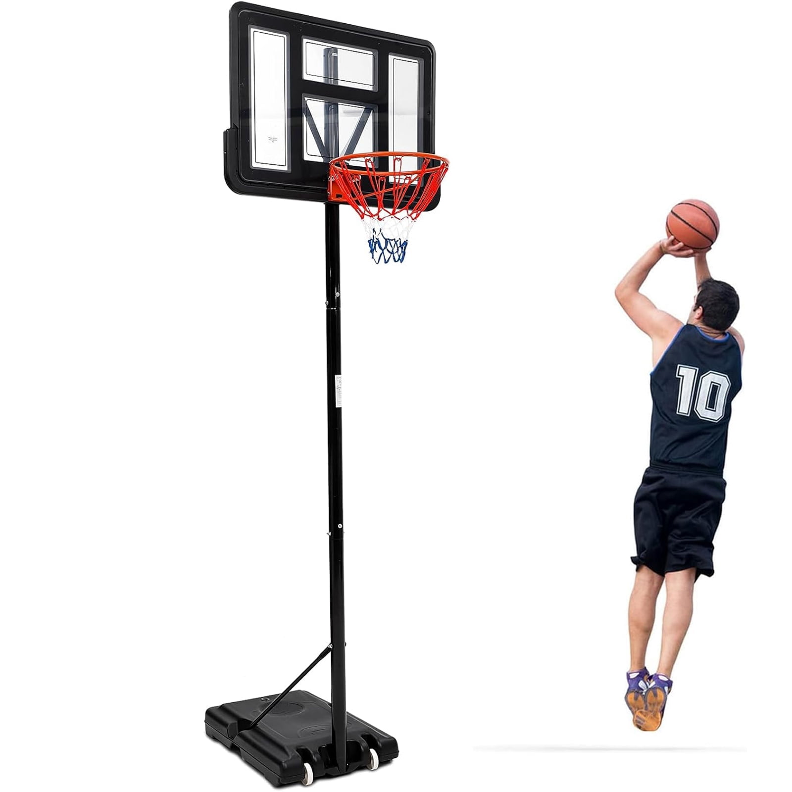 Portable Basketball Hoop System 5.2-10.0ft Adjustable for Kids/Youth, Pe Frame, Shatterproof PVC Board, Rust-Resistant Steel Rods, Easy Installation & Mobility with Two Wheels