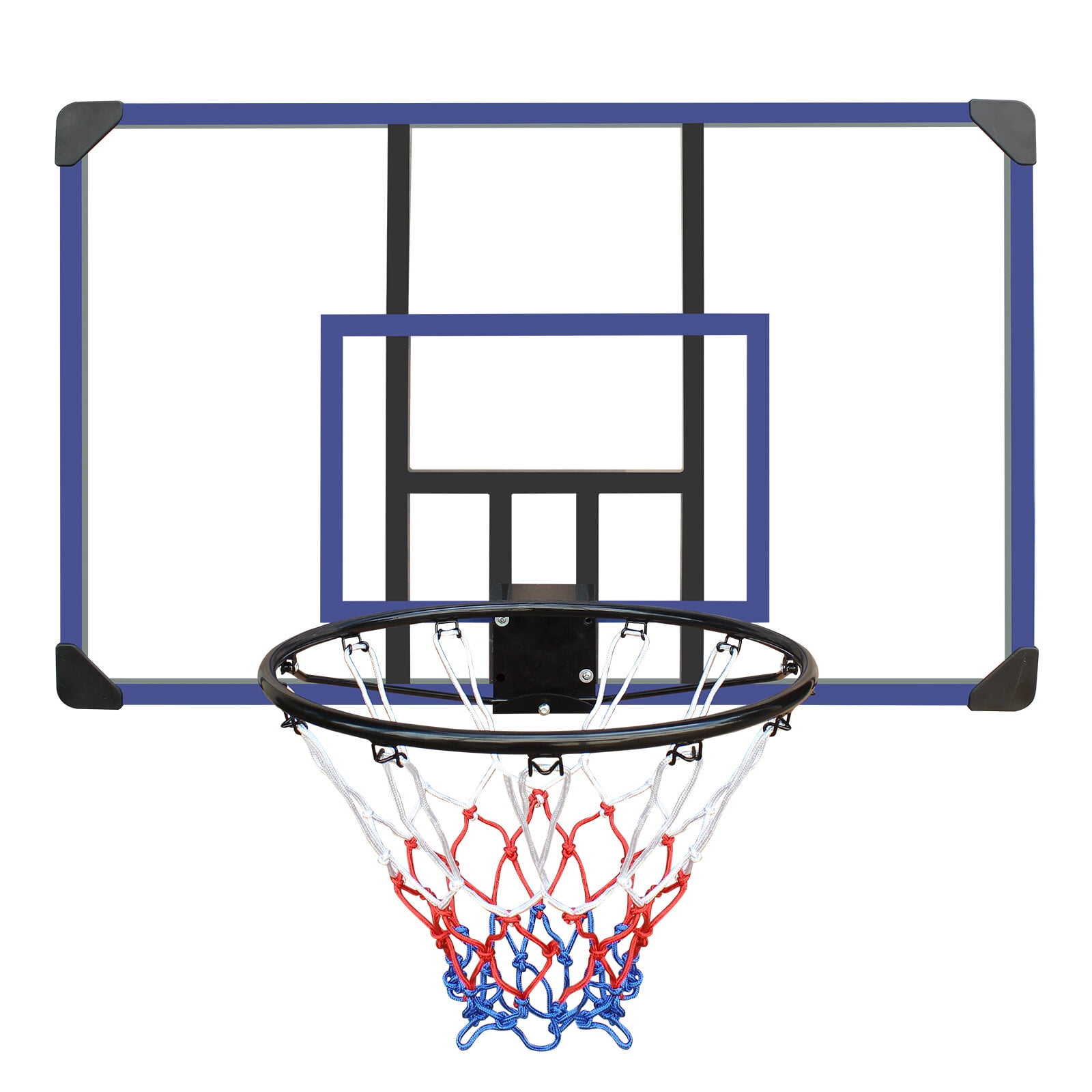 Portable Basketball Hoop, Wall-mounted basketball hoop, 45 x 29 inches shatterproof back, folding hoop, durable hoop and all-weather mesh for indoor and outdoor use, Black+Blue Basketball Hoop