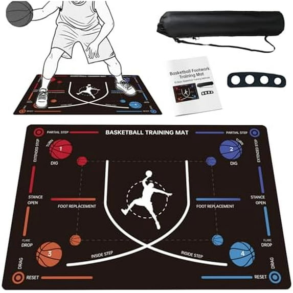 Portable Basketball Training Mat - Non-Slip Footwork Agility Mat for All Ages & Skill Levels, Durable Basketball Footwork Training Equipment to Improve Speed, Strength, Coordination