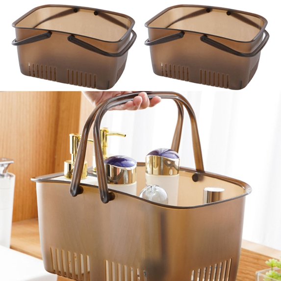 Portable Bath Basket 2Pcs Transparent Coffee,2Pcs Shower Caddy Basket Portable Shower Tote Plastic Dorm College Shower Organizer Bucket with Handles Storage Shower Caddy Organizer