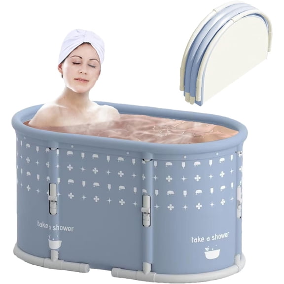 Portable Bath Tub No Installation, Foldable Bathtub for Adults, Separate Hot Tub for Shower Stall, Non-Inflatable Ice Folding Bathubs, Family Soaking Baths (Gray, 37.4x21.6x21.6 inch)
