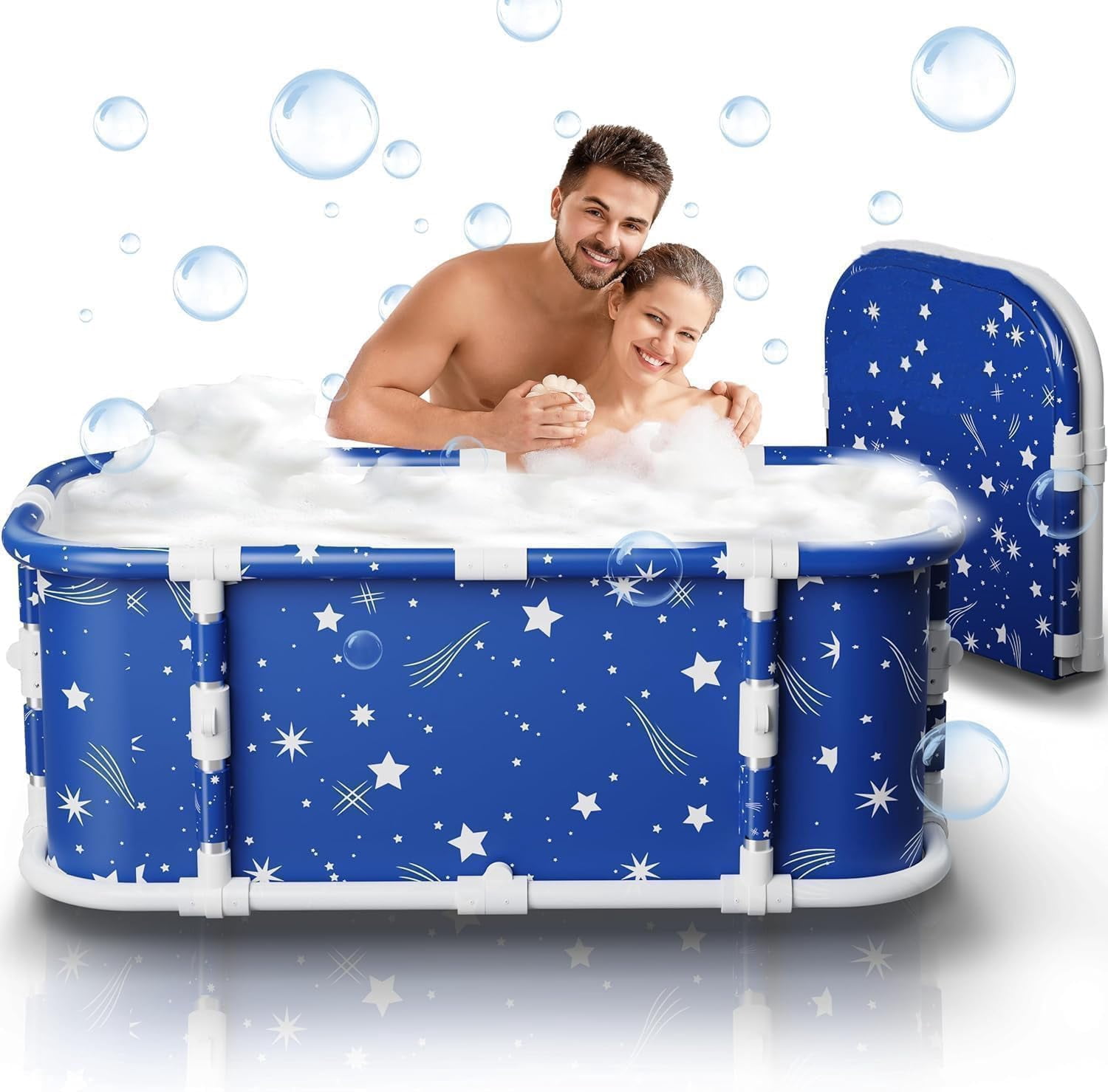 Portable Bathtub, 47“ Foldable Bathtub-Installation Free, 7 Layers Thicken with Metal Support, Therapy Tub for Shower Stall Fold Up Soaking Bath Tub, Hot SPA, Ice (Classic Star EA6)