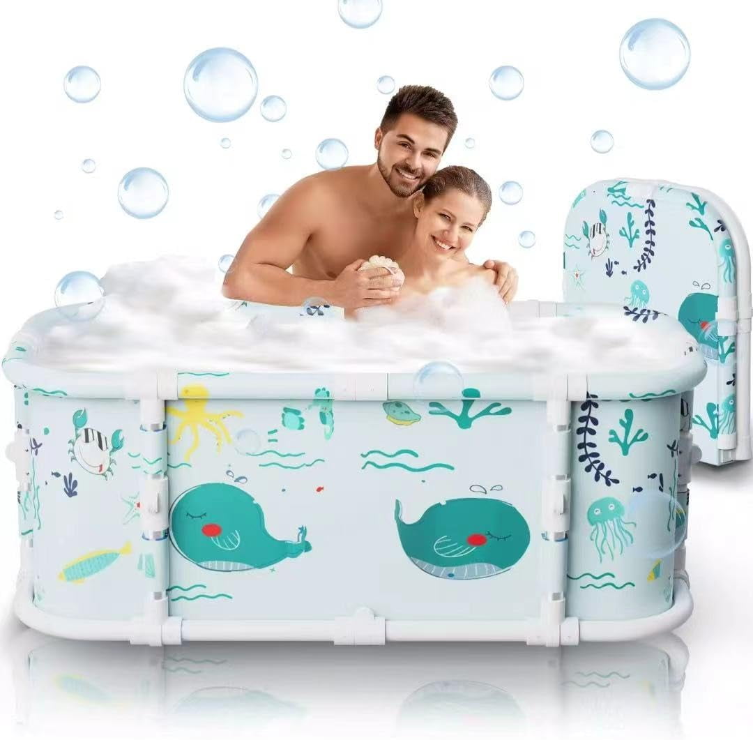 Portable Bathtub, 47“ Foldable Bathtub-Installation Free, 7 Layers Thicken with Metal Support, Therapy Tub for Shower Stall Fold Up Soaking Bath Tub, Hot SPA, Ice (Wonder Ocean EA6)
