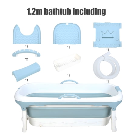 Portable Bathtub, 58/50/46 Inch Collapsible Bathtub, Freestanding Foldable for Adults, Folding Tub for Shower, Hot Bath, Ice Bath (Blue)