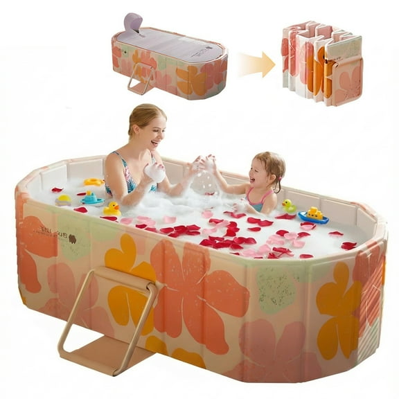 JieC 47"Large Foldable Bathtub for 2 People,Upgraded Adult Tub for Hot Ice Bath (Pink, 47.2"×21.6"×19.6")