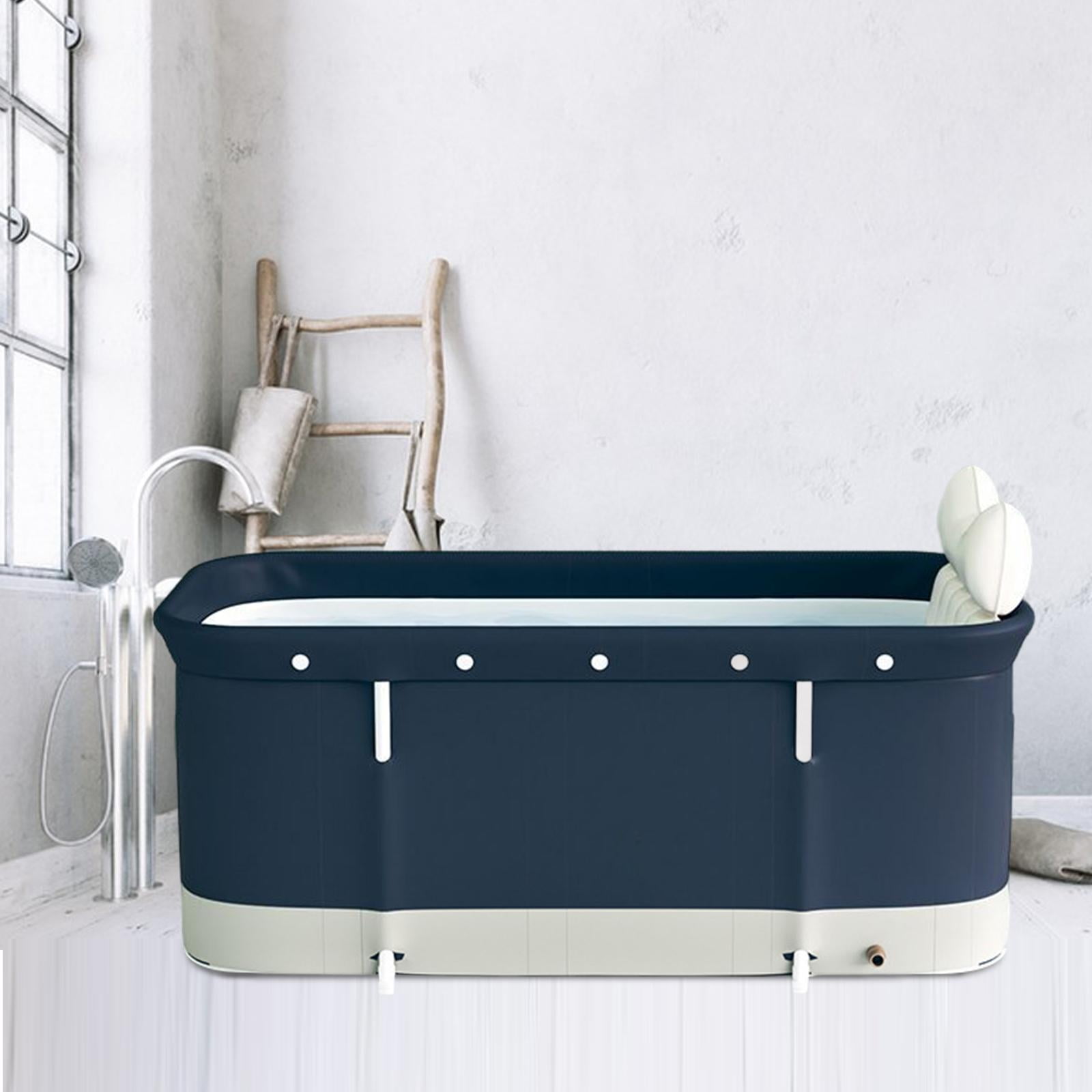 Portable Bathtub for Adult Foldable Soaking Shower Freestanding Collapsible  Home SPA Bath Tub with Inflatable Pillow,Seat
