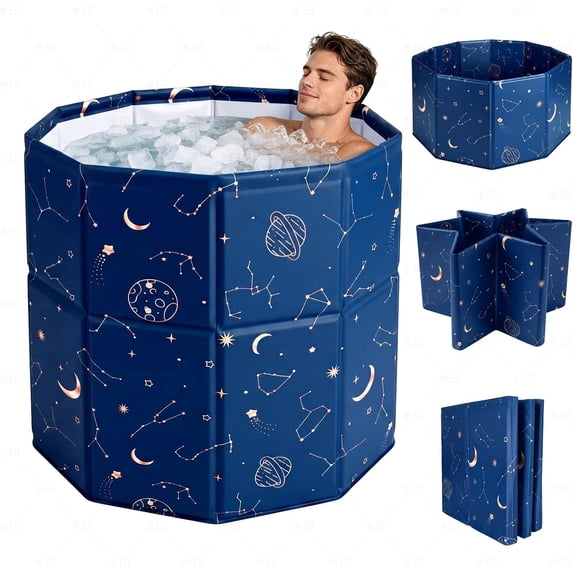 Portable Bathtub for Adults, 31.5"x26" Collapsible Ice Bath Tub for Ice Bath&Hot SPA, Cold Plunge Tub for Indoor & Outdoor Use, Starry Sky