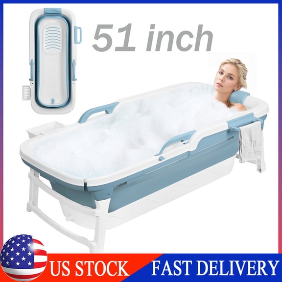 Portable Bathtub for Adults, 51" Foldable Soaking Bath for Shower Stall, Collapsible Bath Tub with Handle, Ideal for Hot Bath, Ice Bath
