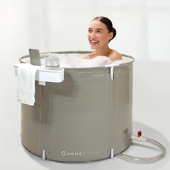 Portable Bathtub with Tray (Small) by, Japanese Soaking Hot Tub for Shower Stall Bath, Collapsible Foldable Flexible Plastic Adult Size Ofuro