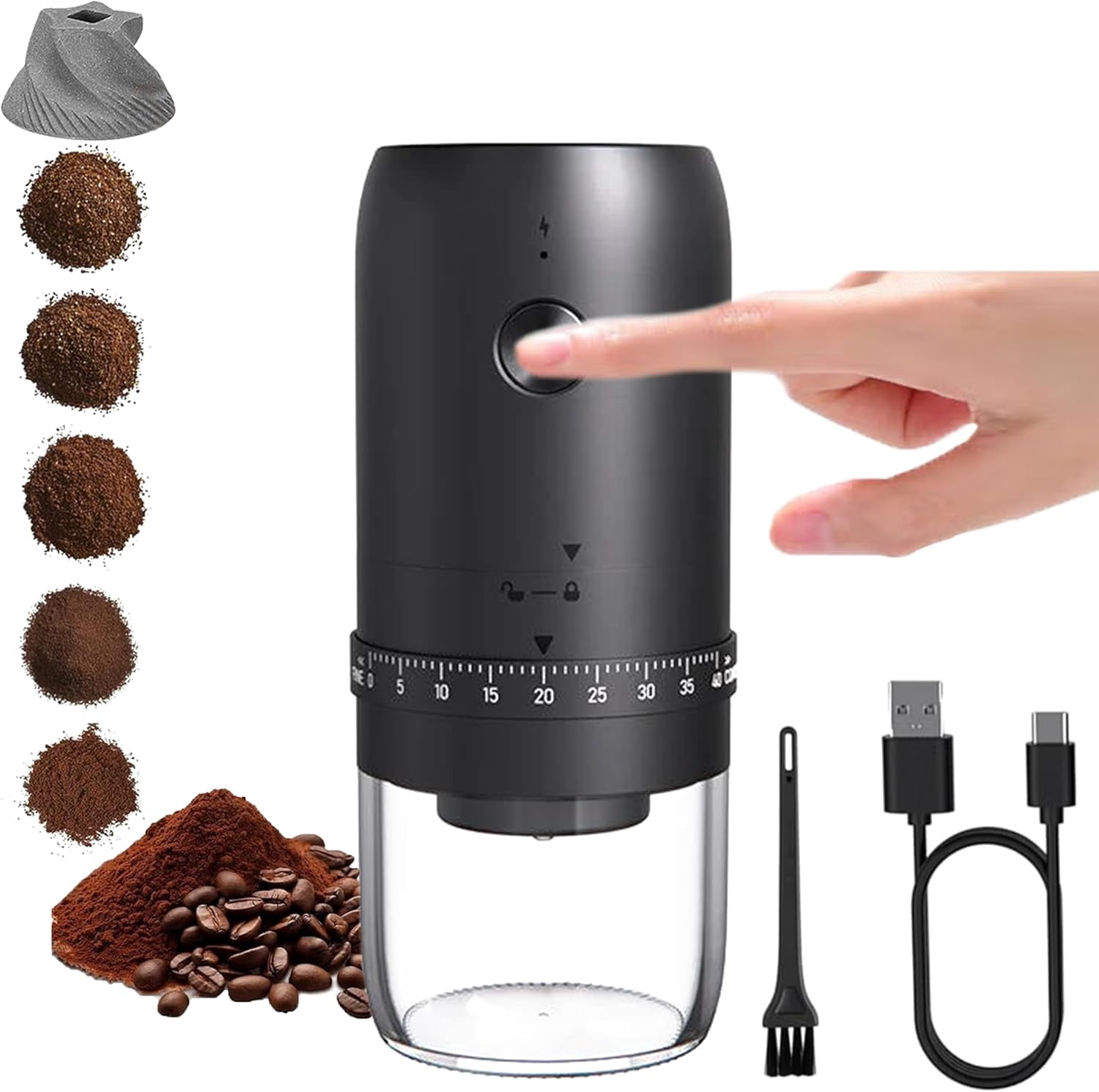 battery powered tobacco grinder Portable Battery Powered Burr Coffee Grinder with 40 Adjustable Settings &  35g Capacity, 1800mAh Rechargeable Coffee Bean Grinder with Conical Ceramic