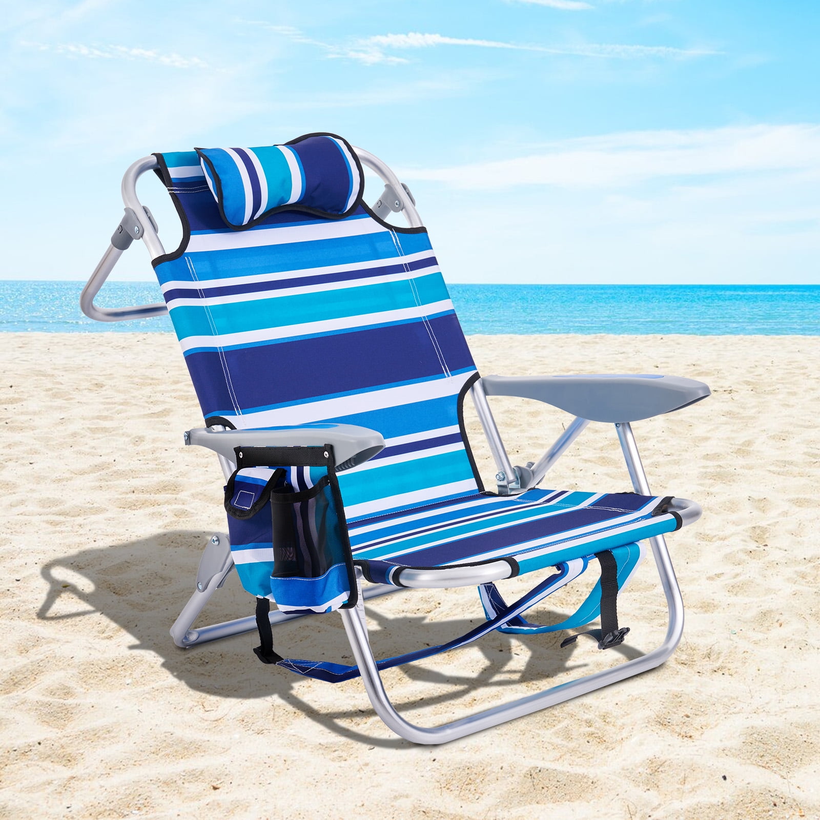 Portable Beach Chair for Adults, Outdoor Lightweight Camping Chair Lay Flat Folding Backpack