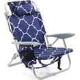 thumbnail image 1 of Portable Beach Chair for Adults, Outdoor Lightweight Camping Chair Lay Flat Folding Backpack Beach Reclining Chair with 4 Positions, Headrest, Cooler Pouch, Cup Holder, Navy Geometric, 1 of 3