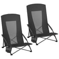 thumbnail image 1 of Set of 2 Camping Chairs, Beach Chairs, Portable Outdoor Chairs, with High Backrest, Cup Holder, Lightweight, Heavy-Duty, Max. Load 330 lb per Chair, Black, 1 of 8