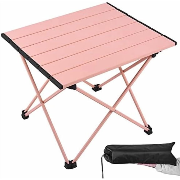 Portable Beach Table for Sand with Aluminum Table Top, Folding Camping Table Easy to Carry, Prefect for Outdoor, Picnic, BBQ, Cooking, Festival, Beach, Home (Pink-S)