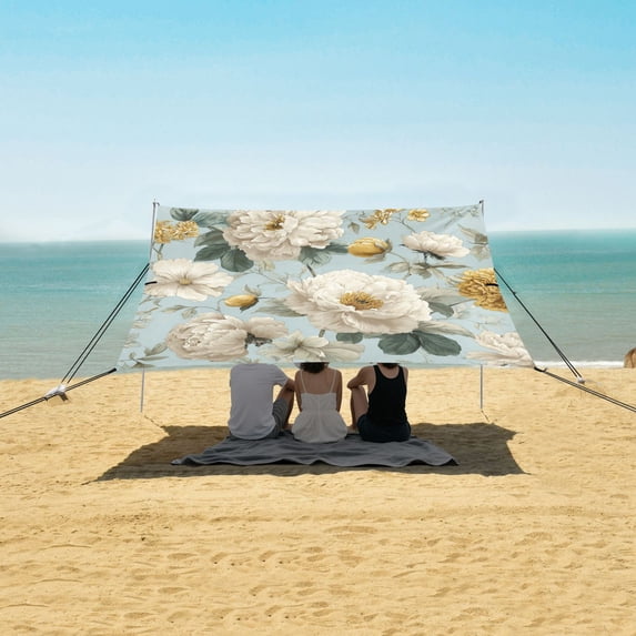 Portable Beach Tent Sun Shelter With Ground Pegs Water And Wind Resistant Sun Shade Canopy Angle Adjustable Beige Pattern