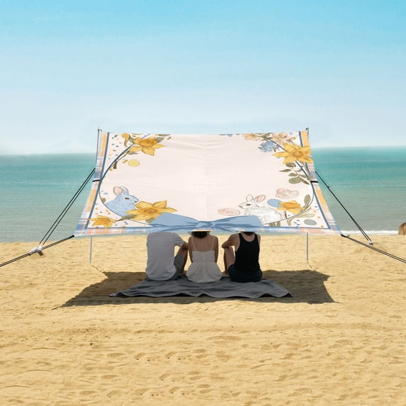 Portable Beach Tent Sun Shelter With Ground Pegs Water And Wind Resistant Sun Shade Canopy Angle Adjustable Gingham Pattern with Pastel