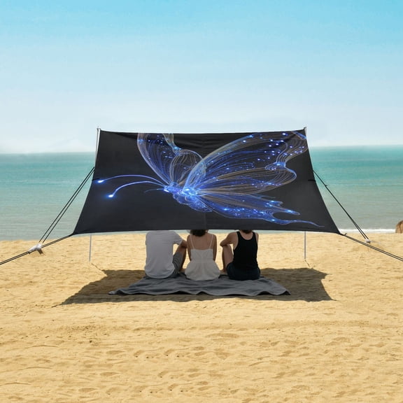 Portable Beach Tent Sun Shelter With Ground Pegs Water And Wind Resistant Sun Shade Canopy Angle Adjustable Glowing Butterfly