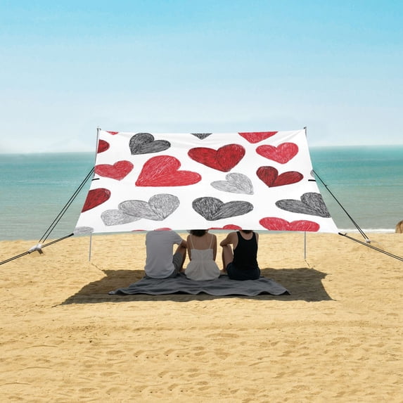 Portable Beach Tent Sun Shelter With Ground Pegs Water And Wind Resistant Sun Shade Canopy Angle Adjustable Hand-drawn Hearts
