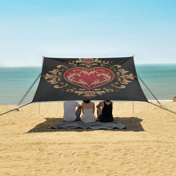 Portable Beach Tent Sun Shelter With Ground Pegs Water And Wind Resistant Sun Shade Canopy Angle Adjustable Heart-shaped Emblem