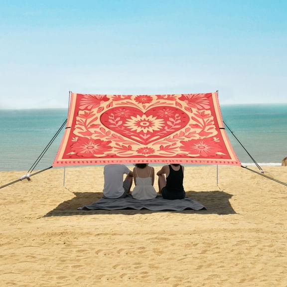 Portable Beach Tent Sun Shelter With Ground Pegs Water And Wind Resistant Sun Shade Canopy Angle Adjustable Heart-shaped Square Sticker