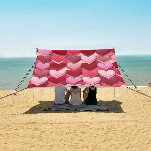 Portable Beach Tent Sun Shelter With Ground Pegs Water And Wind Resistant Sun Shade Canopy Angle Adjustable Hearts in Perfect Harmony