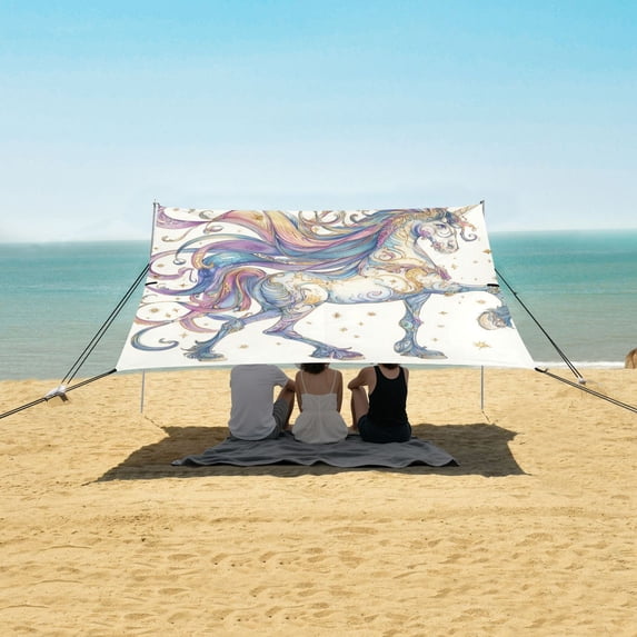 Portable Beach Tent Sun Shelter With Ground Pegs Water And Wind Resistant Sun Shade Canopy Angle Adjustable Horse