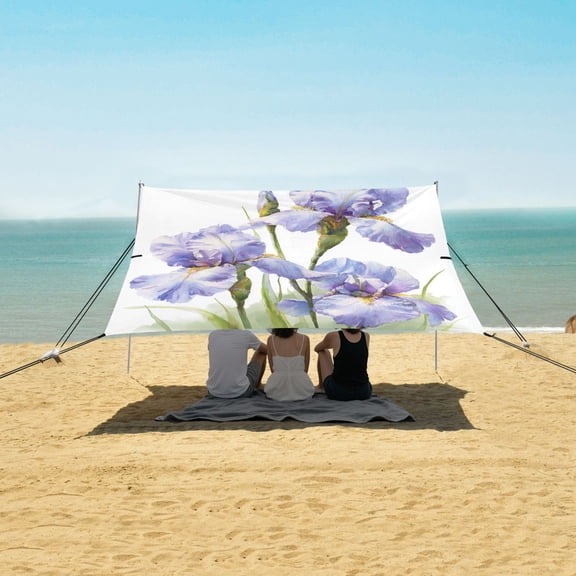 Portable Beach Tent Sun Shelter With Ground Pegs Water And Wind Resistant Sun Shade Canopy Angle Adjustable Purple Irises