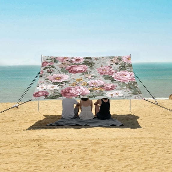 Portable Beach Tent Sun Shelter With Ground Pegs Water And Wind Resistant Sun Shade Canopy Angle Adjustable Roses Blooming