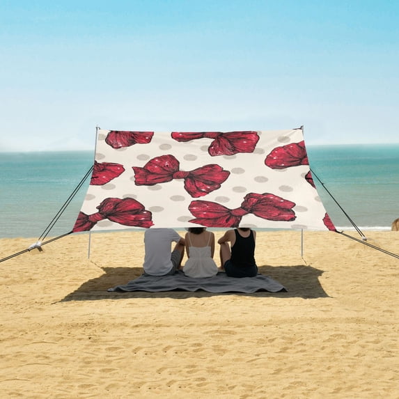 Portable Beach Tent Sun Shelter With Ground Pegs Water And Wind Resistant Sun Shade Canopy Angle Adjustable Seamless Pattern with Red Bows