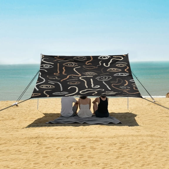 Portable Beach Tent Sun Shelter With Ground Pegs Water And Wind Resistant Sun Shade Canopy Angle Adjustable Simple Line Drawings