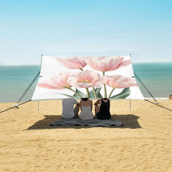 Portable Beach Tent Sun Shelter With Ground Pegs Water And Wind Resistant Sun Shade Canopy Angle Adjustable Tulip in Clipart Style