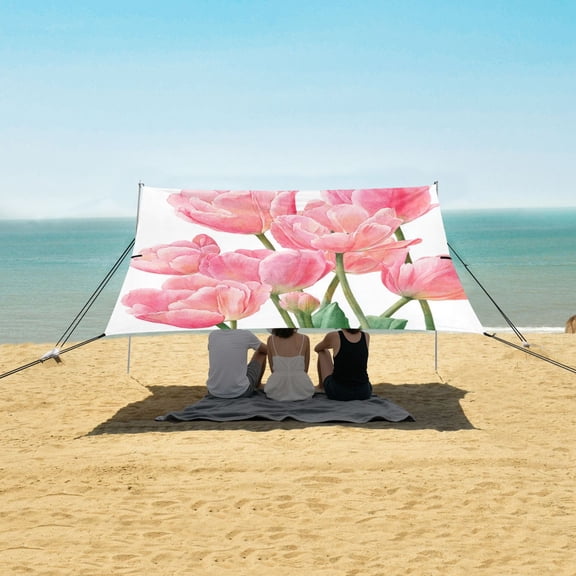 Portable Beach Tent Sun Shelter With Ground Pegs Water And Wind Resistant Sun Shade Canopy Angle Adjustable Tulips in Full Bloom