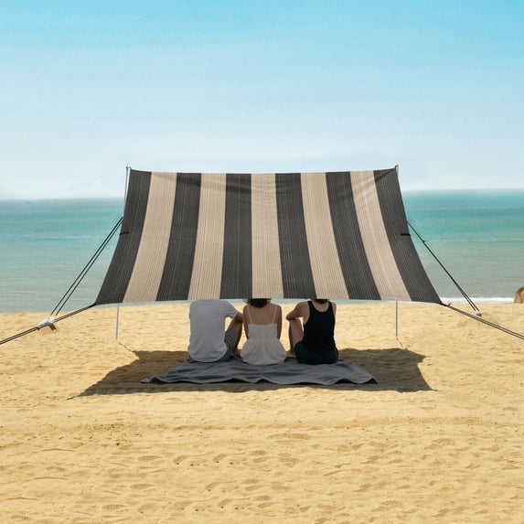 Portable Beach Tent Sun Shelter With Ground Pegs Water And Wind Resistant Sun Shade Canopy Angle Adjustable Vertical Striped Pattern