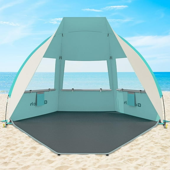 Portable Beach Tent with UPF 50+ UV Protection, Lightweight & Foldable Sun Shelter with Sand Bags, Easy Setup Windproof Beach Umbrella Sun Shade