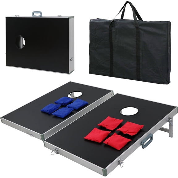 Portable Bean Bag Cornhole Toss Game Set Aluminum Frame Regulation Size Cornhole Boards w/ 8 Bean Bags and Carrying Case Ideal Toss Game Choice for Outdoor and Indoor Activities