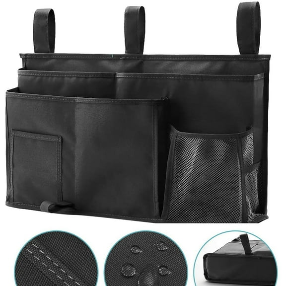 Portable Bedside Caddy Organizer, Adjustable Hanging Storage Pocket with 8 Pockets and Secure Straps for Bunk Bed Rails for Camping, Crib, Home, Dorm Use, Easy Setup, 19.6"*11.8", Black, By Preplabs