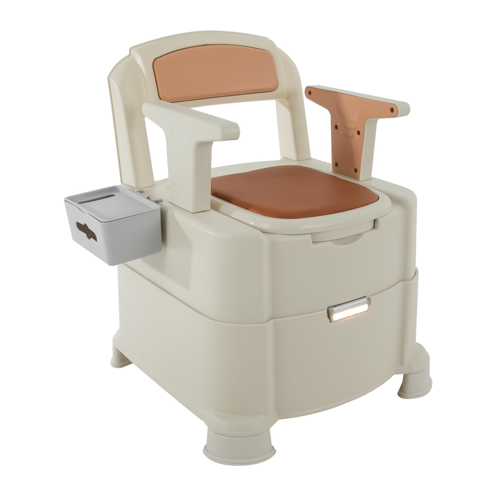 Portable Bedside Commode, 440.92 lbs Capacity, Sensor Light with PIR Sensing, Quiet Operation, Double Lid for Odor Control, Removable Armrests, Easy Installation and Cleaning