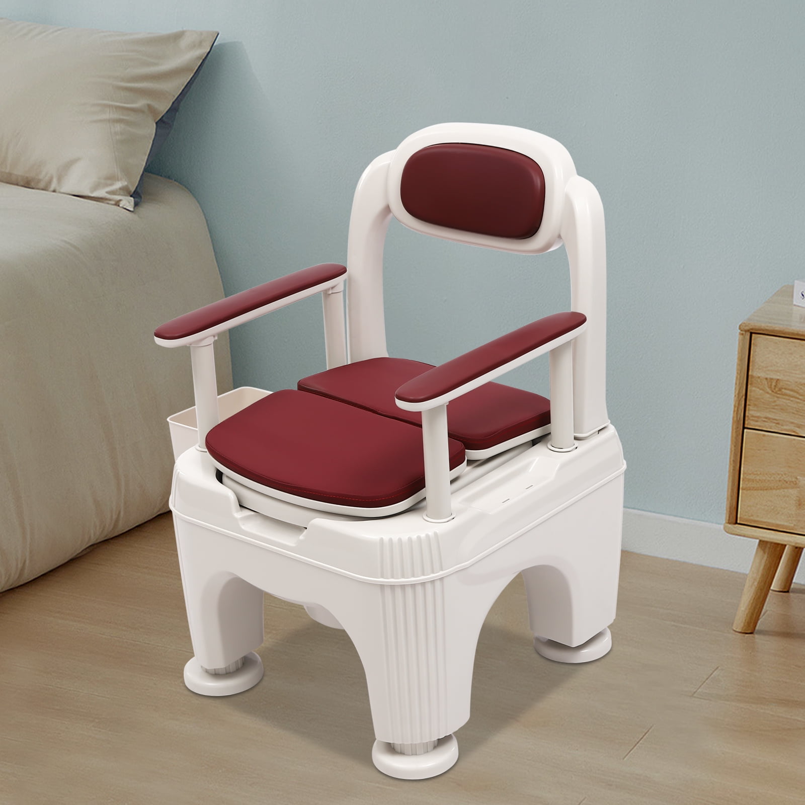 Portable Bedside Commode with Adjustable Height, Non-Slip Support ...